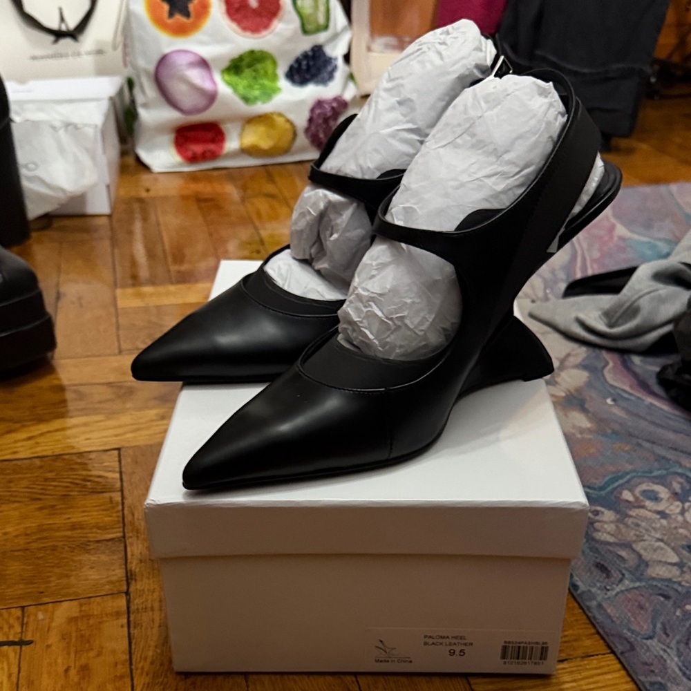 Brandon Blackwood Black Pointed Mary Jane Slingback Heels